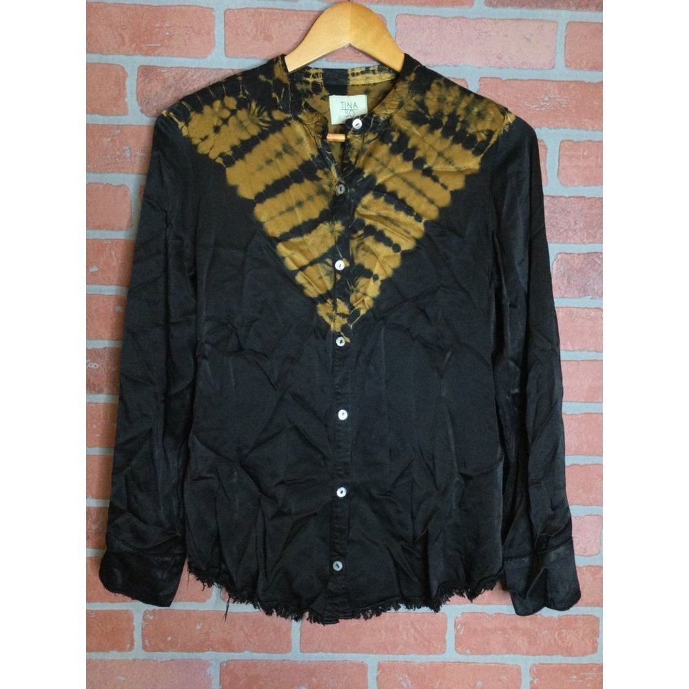 Tina Jo Women's Tie Dye Print Button Up Blouse Shirt Top Long Sleeve Small